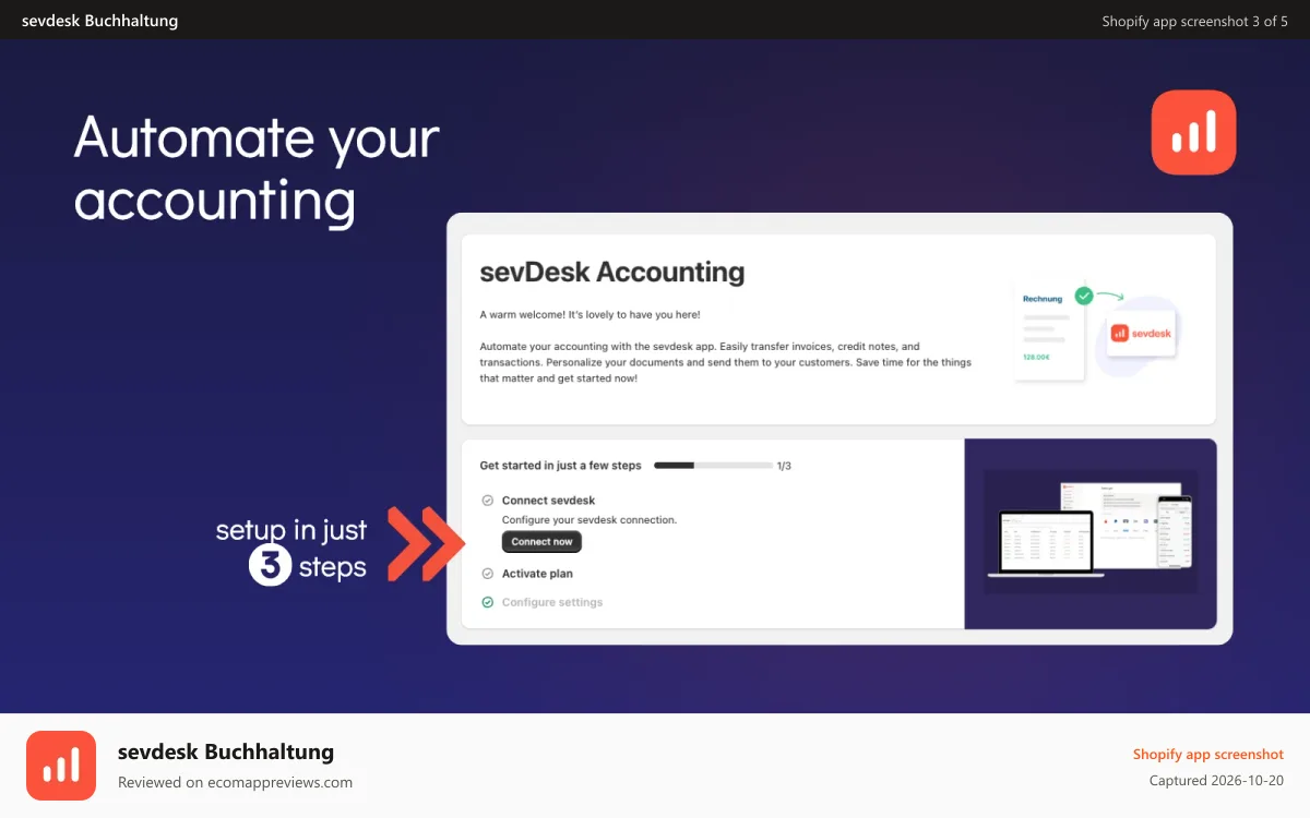 sevdesk Buchhaltung Shopify app screenshot: sevdesk Integration to Shopify - easy