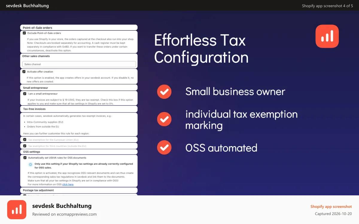 sevdesk Buchhaltung Shopify app screenshot: sevdesk Integration - Tax Exemption - OSS - small business