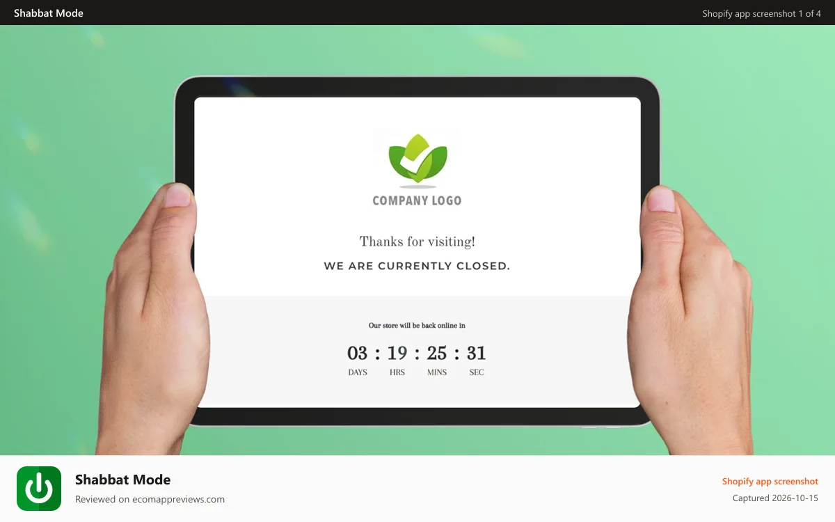 Shabbat Mode Shopify app screenshot: Shabbat Mode App