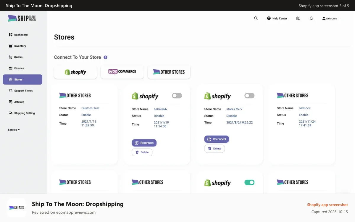 Ship To The Moon: Dropshipping Shopify app screenshot: Store