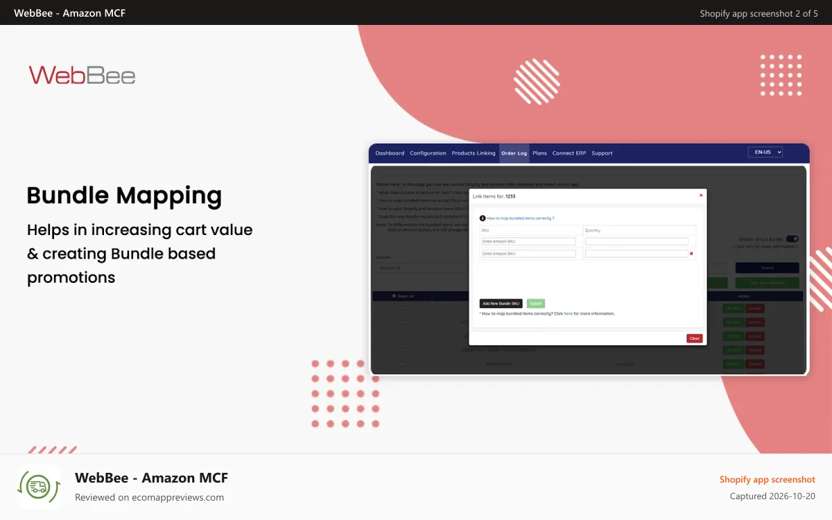 WebBee ‑ Amazon MCF Shopify app screenshot: Advanced features to increase 'Cart' total