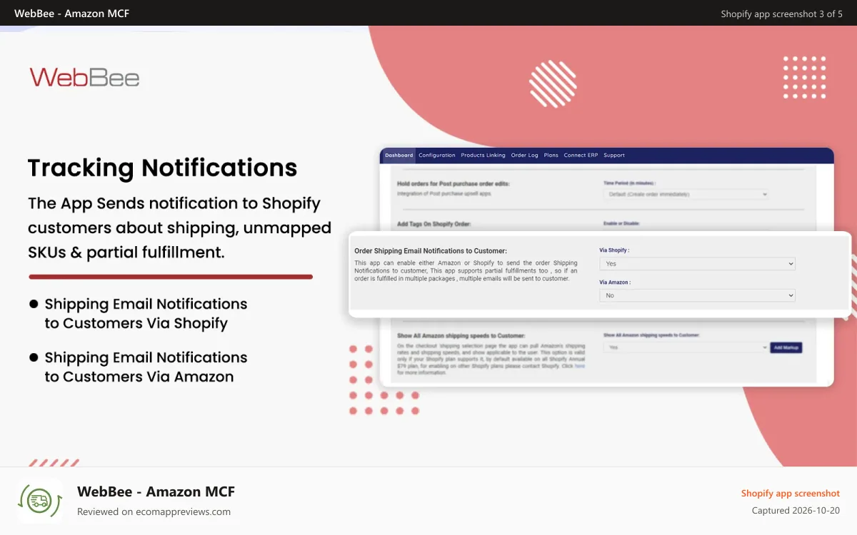 WebBee ‑ Amazon MCF Shopify app screenshot: Per shipment tracking - Supports multiple shipments per order