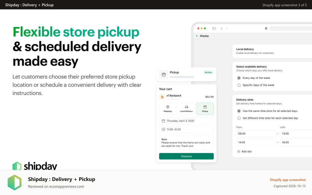 Shipday : Delivery + Pickup Shopify app screenshot: Manage your orders easily, mobile or desktop.