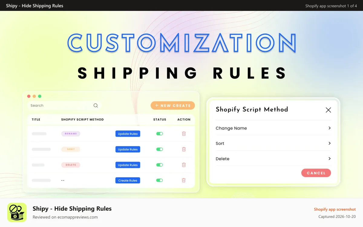 Shipy ‑ Hide Shipping Rules Shopify app screenshot: Reorder or Rearrange shipping rates at checkout