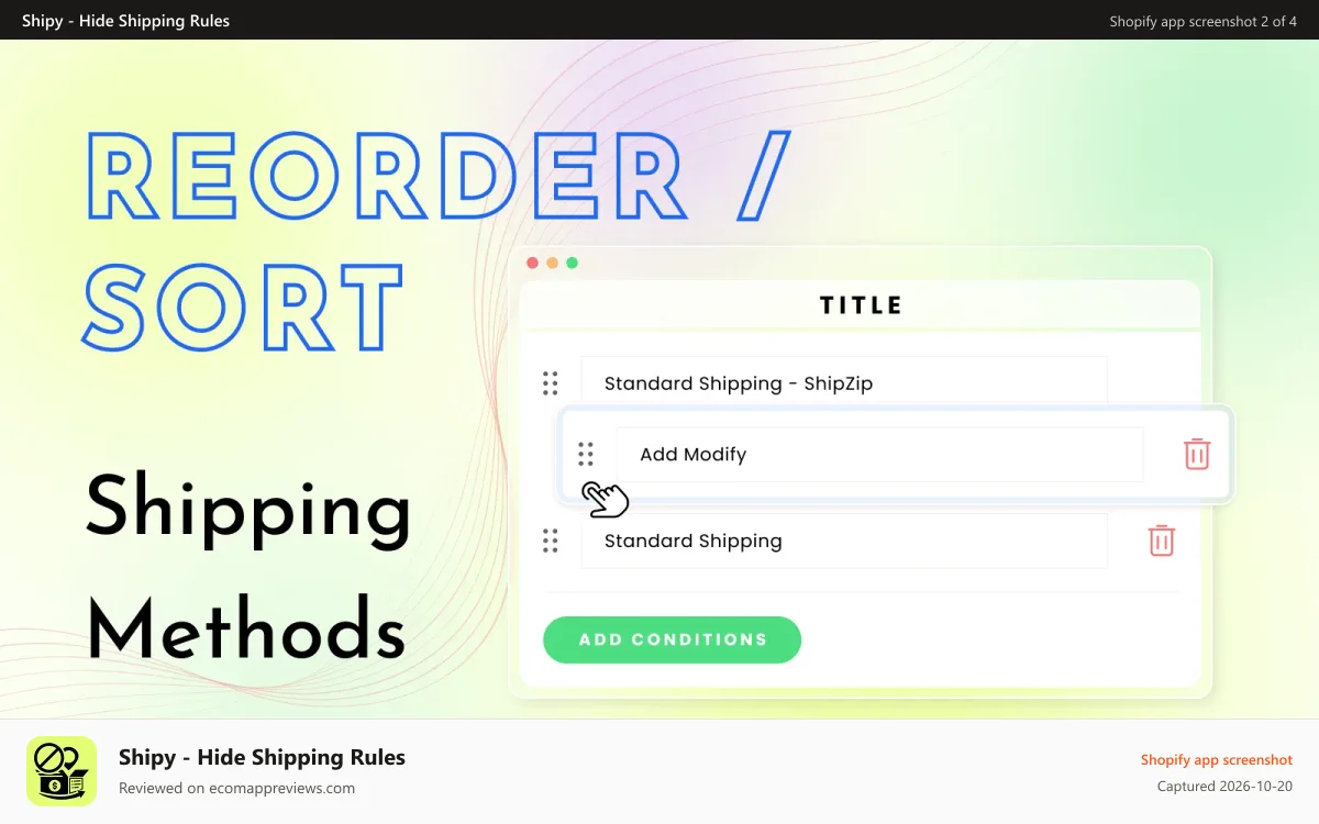 Shipy ‑ Hide Shipping Rules Shopify app screenshot: Hide Shipping rates at checkout by customer tag in checkout