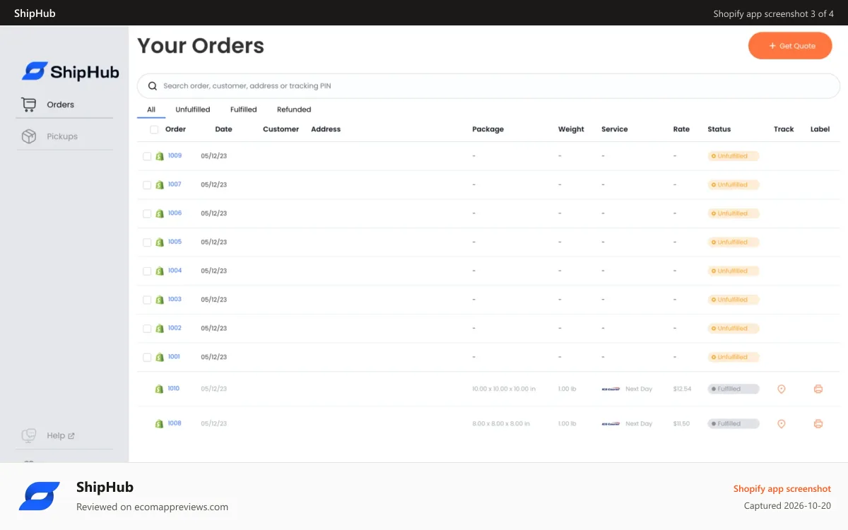 ShipHub Shopify app screenshot: Sync New Shopify Orders Into ShipHub