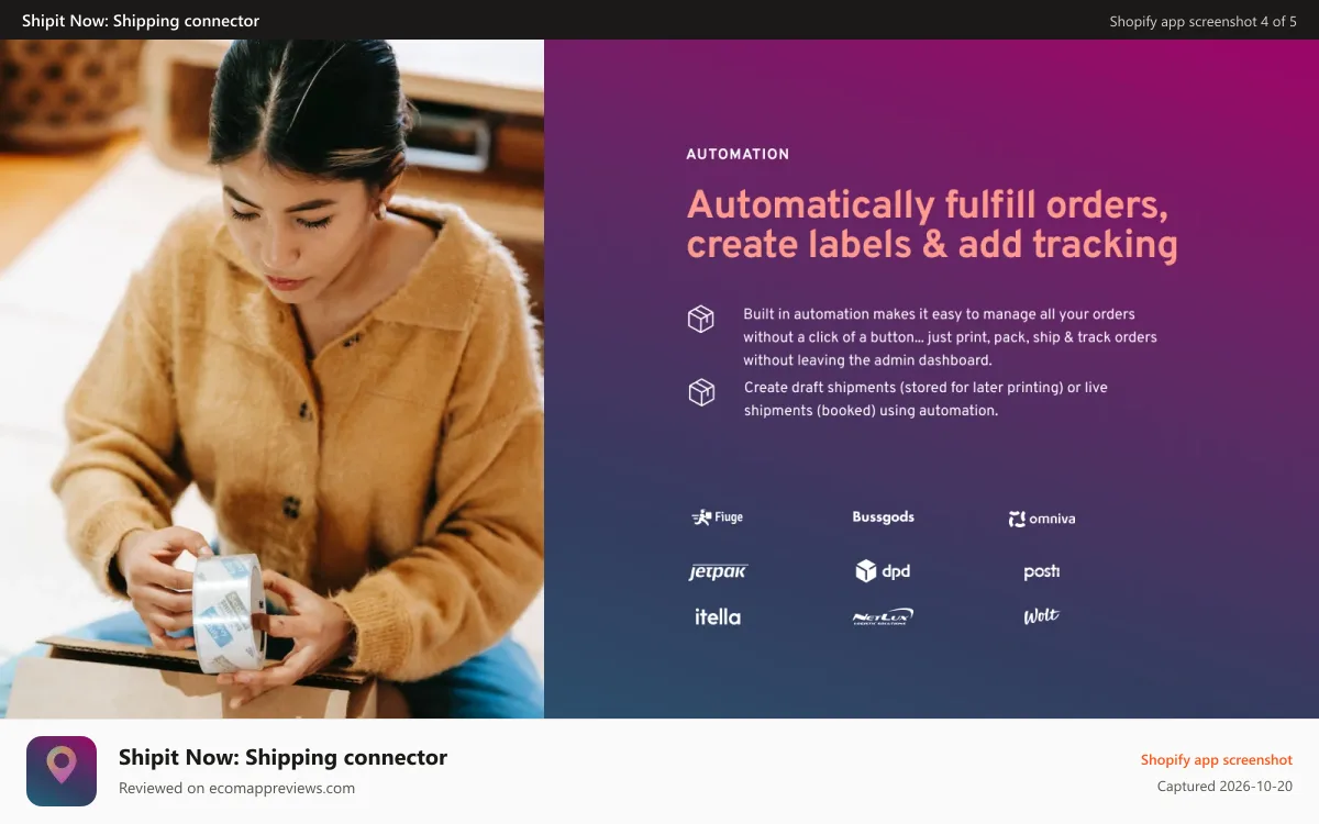 Shipit Now: Shipping connector Shopify app screenshot: Shipit Now for Shopify - Automated order & shipping management