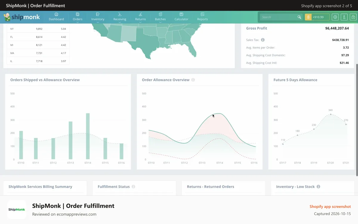 ShipMonk | Order Fulfillment Shopify app screenshot: ShipMonk Dashboard 2