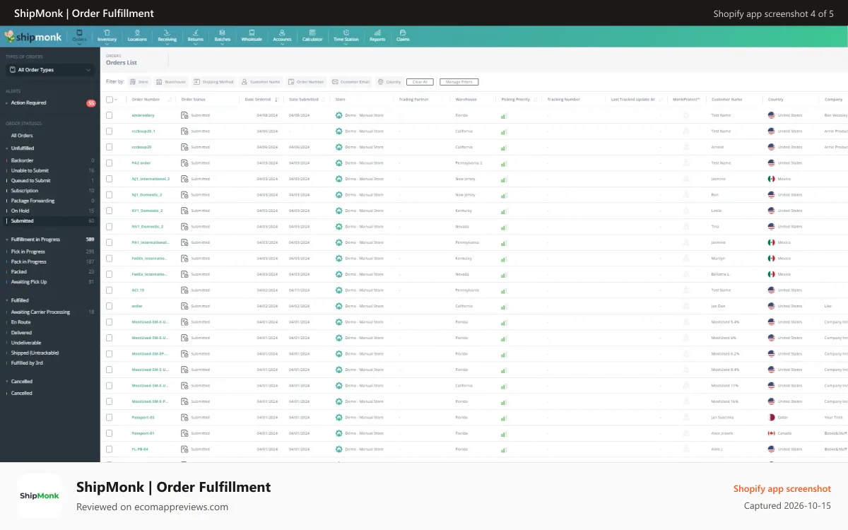 ShipMonk | Order Fulfillment Shopify app screenshot: Order Management Dashboard