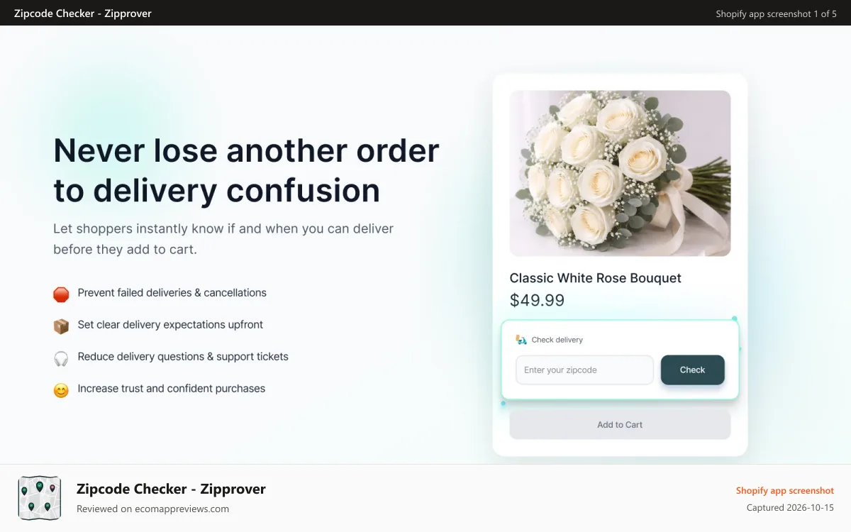 Zipcode Checker ‑ Zipprover Shopify app screenshot: postcode checker, zipcode validator , zipcode checker, pincode c