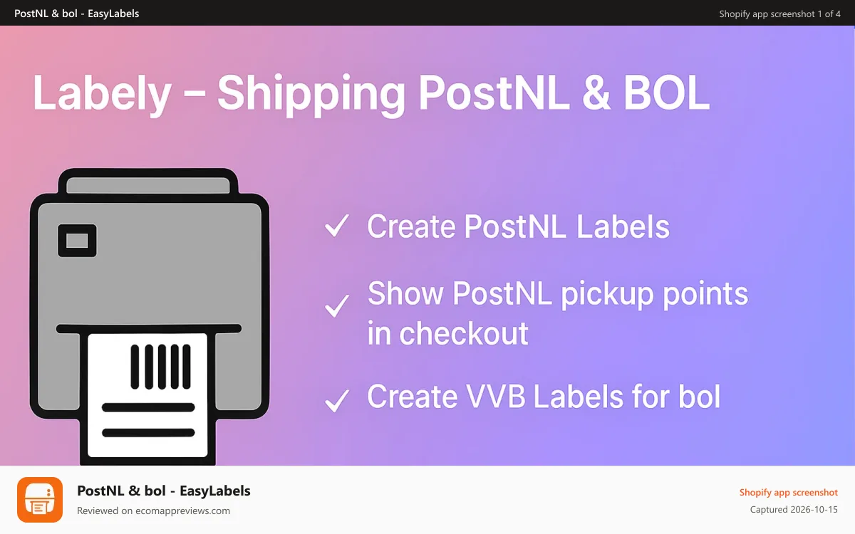 PostNL & bol ‑ EasyLabels Shopify app screenshot: postnl labels