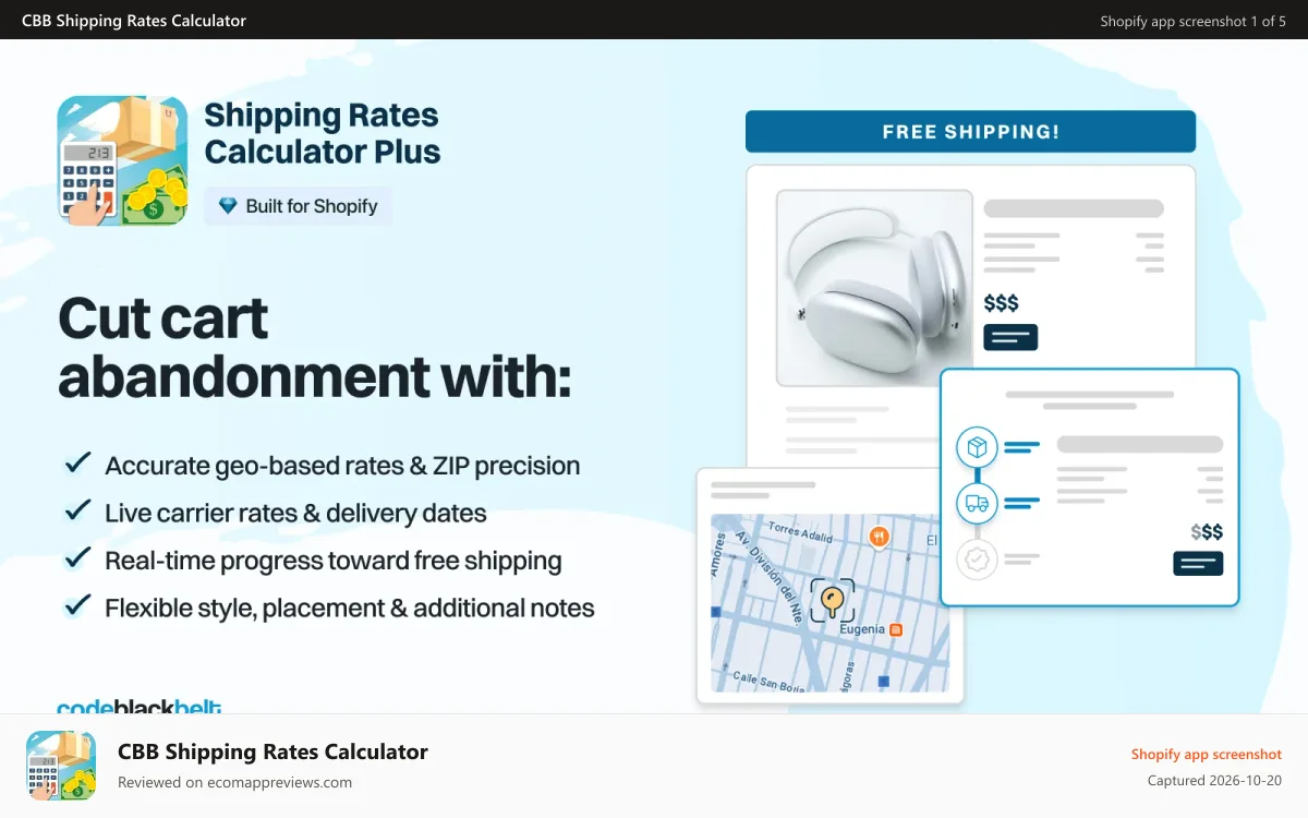CBB Shipping Rates Calculator Shopify app screenshot: Shipping Rates Calculator Plus