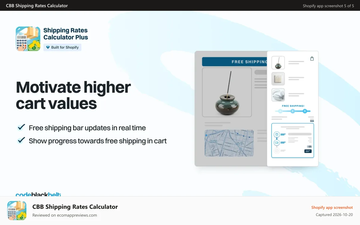 CBB Shipping Rates Calculator Shopify app screenshot: Motivate higher cart values