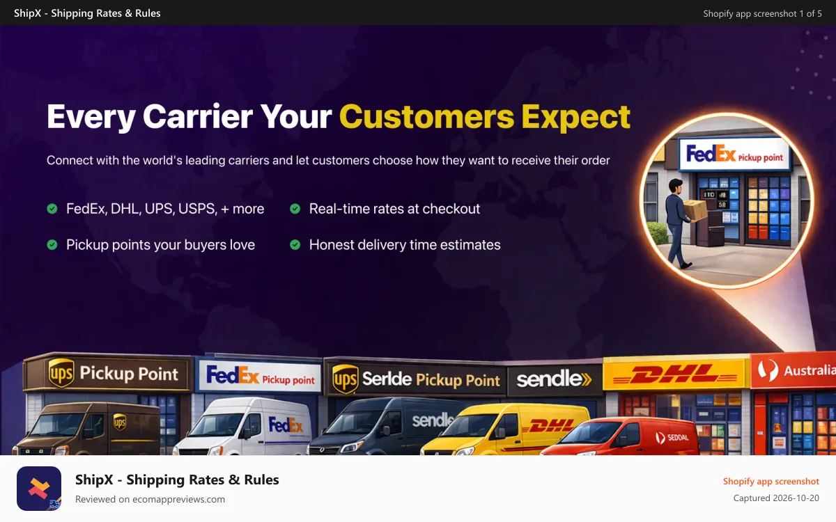 ShipX ‑ Shipping Rates & Rules Shopify app screenshot: Shipping rate calculator with advanced shipping rules.
