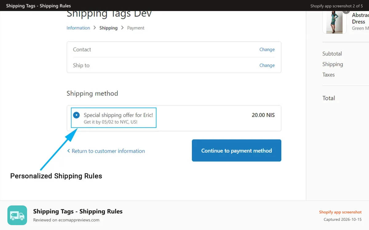 Shipping Tags ‑ Shipping Rules Shopify app screenshot: Show custom shipping rates at checkout using product tags