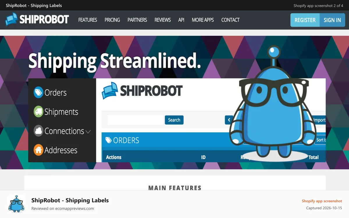 ShipRobot ‑ Shipping Labels Shopify app screenshot: Shipping Streamlined
