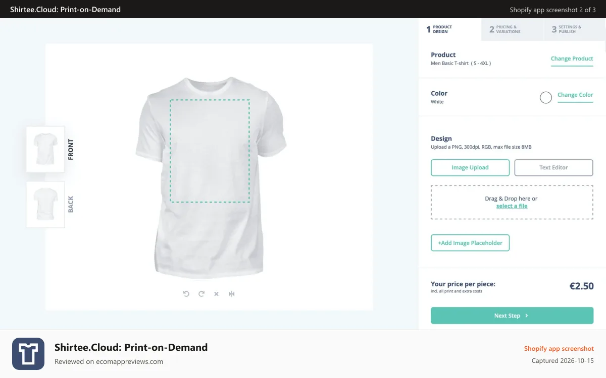 Shirtee.Cloud: Print‑on‑Demand Shopify app screenshot: Create a product for POD