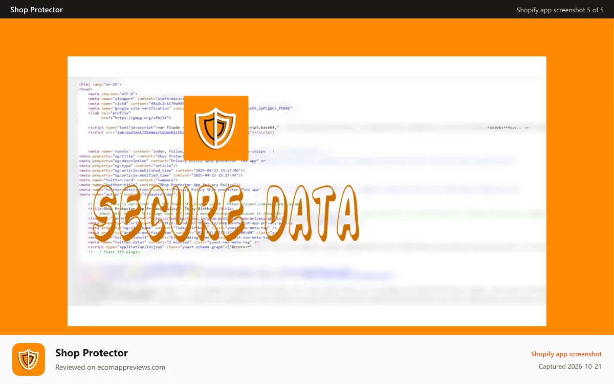 Shop Protector Shopify app screenshot: shop protector secure data