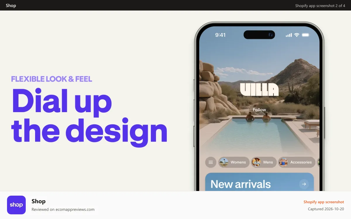 Shop Shopify app screenshot: Flexible look & feel - Dial up the design