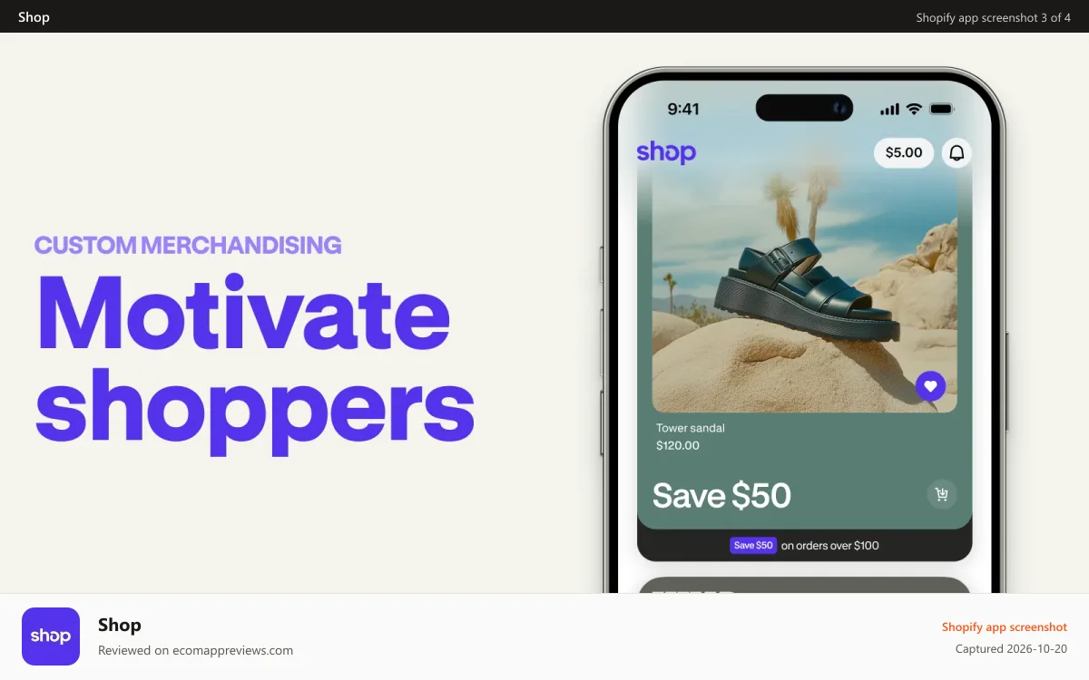 Shop Shopify app screenshot: Custom merchandising - Motivate shoppers