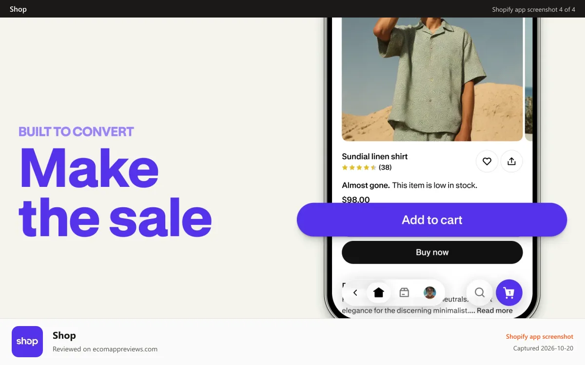 Shop Shopify app screenshot: Built to convert - Make the sale