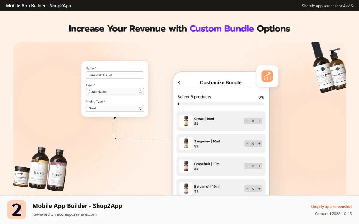 Mobile App Builder ‑ Shop2App Shopify app screenshot: PDP, Custom Blocks on Product Detail with Metafields - like Obvi