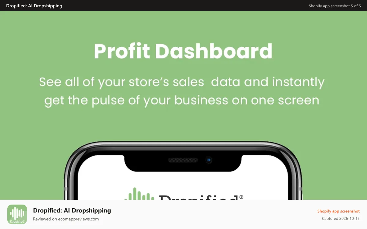 Dropified: AI Dropshipping Shopify app screenshot: Track Your Profits with Profit Dashboard