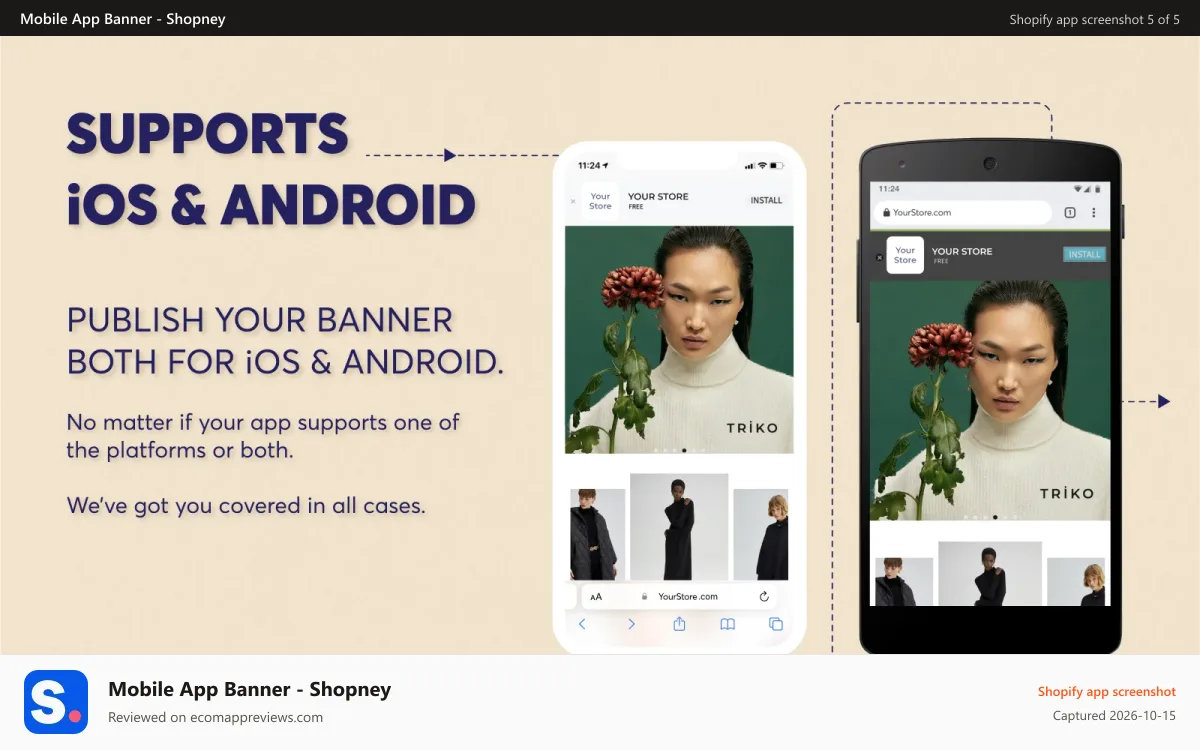 Mobile App Banner ‑ Shopney Shopify app screenshot: Works perfectly in both iOS and Android Shopify mobile apps!