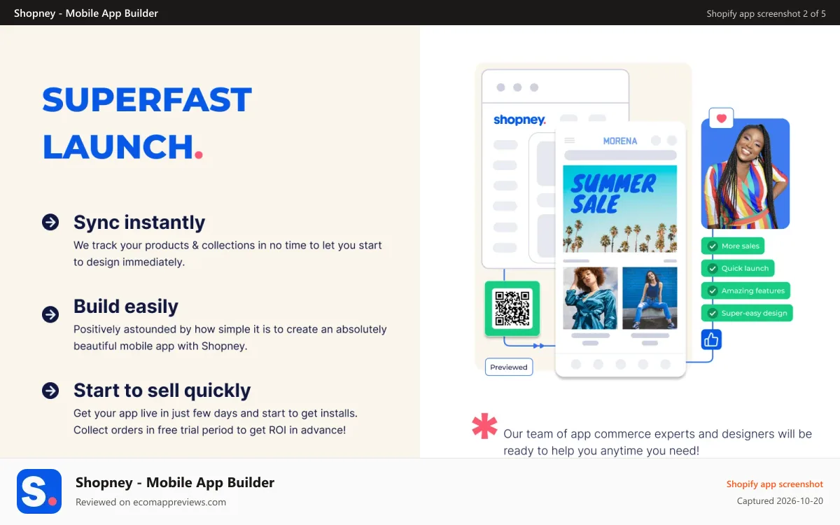Shopney ‑ Mobile App Builder Shopify app screenshot: Launch your app via fastest Shopify mobile app builder