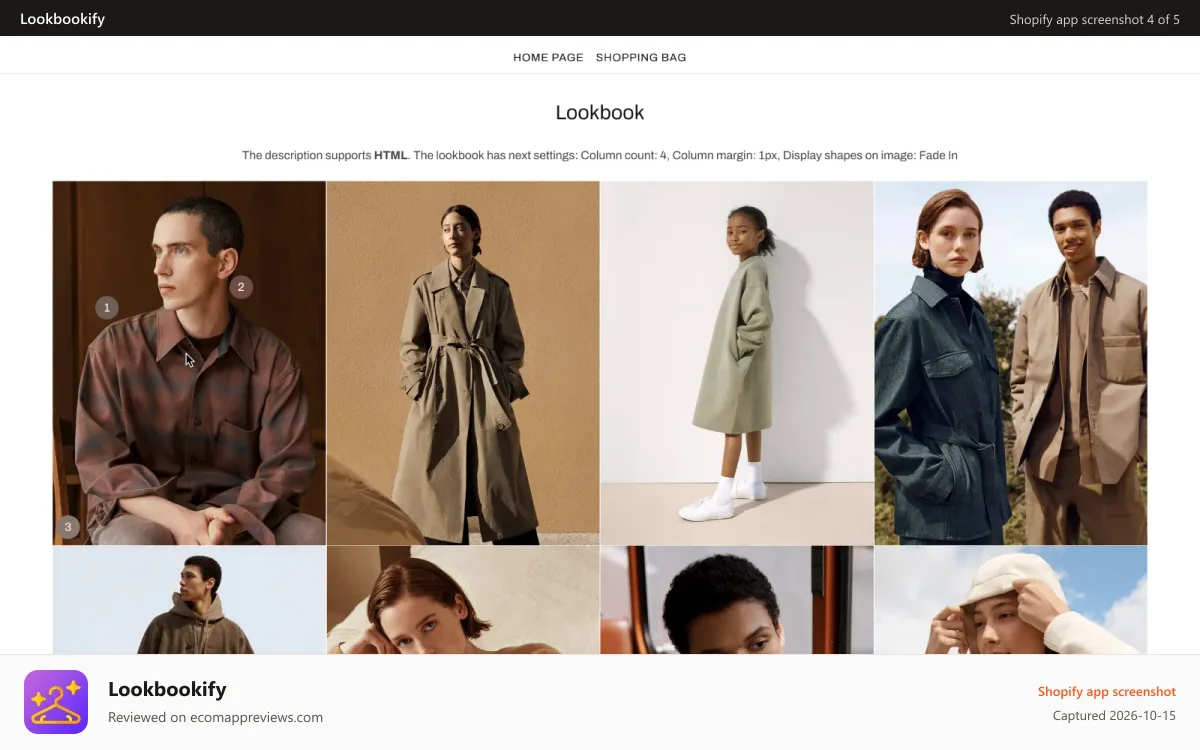 Lookbookify Shopify app screenshot: Lookbook on the storefront