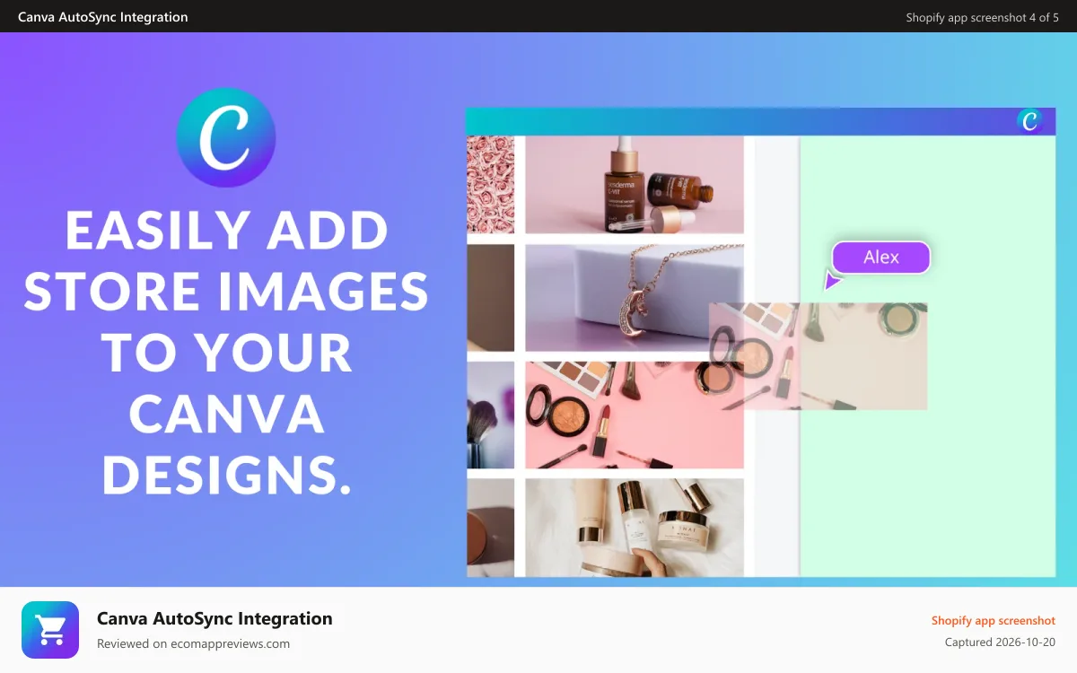 Canva AutoSync Integration Shopify app screenshot: Find & Add Product Images in Canva.