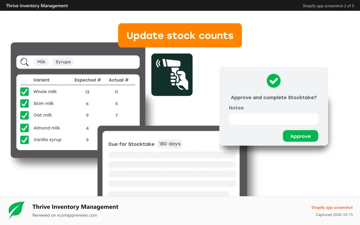 Thrive Inventory Management Shopify app screenshot: Thrive image showcasing stock counting with barcode scanner