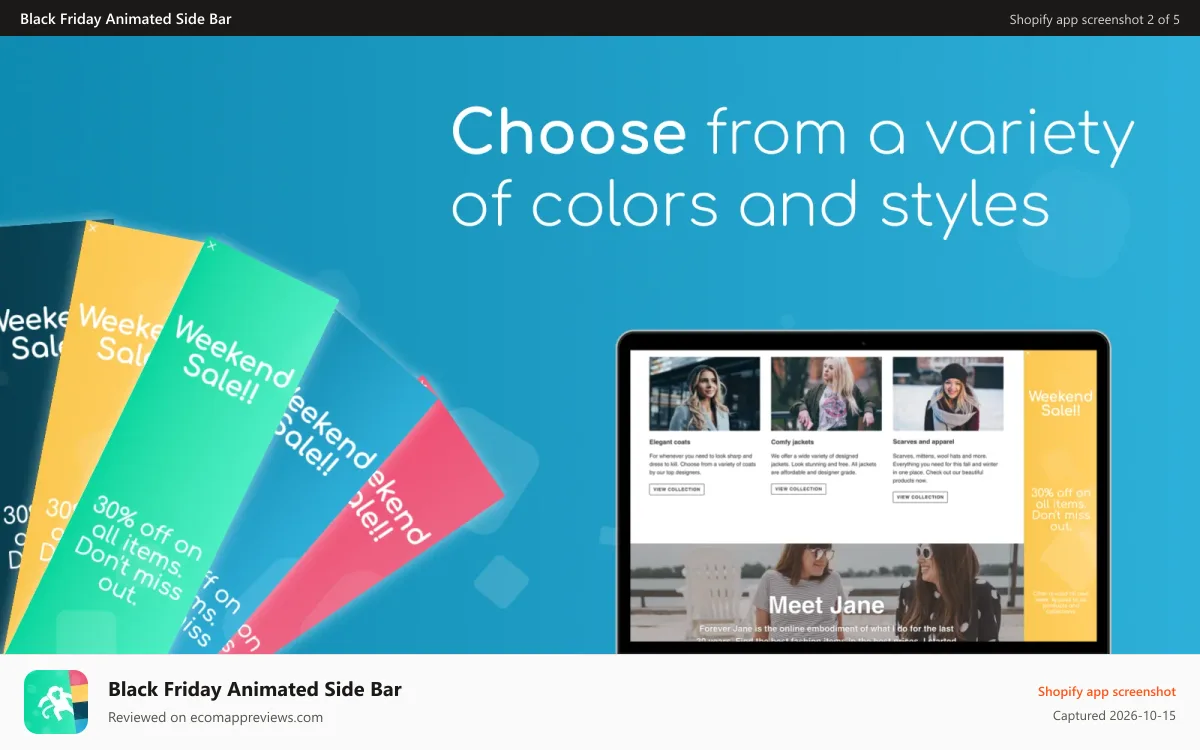 Black Friday Animated Side Bar Shopify app screenshot: SideMonkey Sidebar banner - Professional design