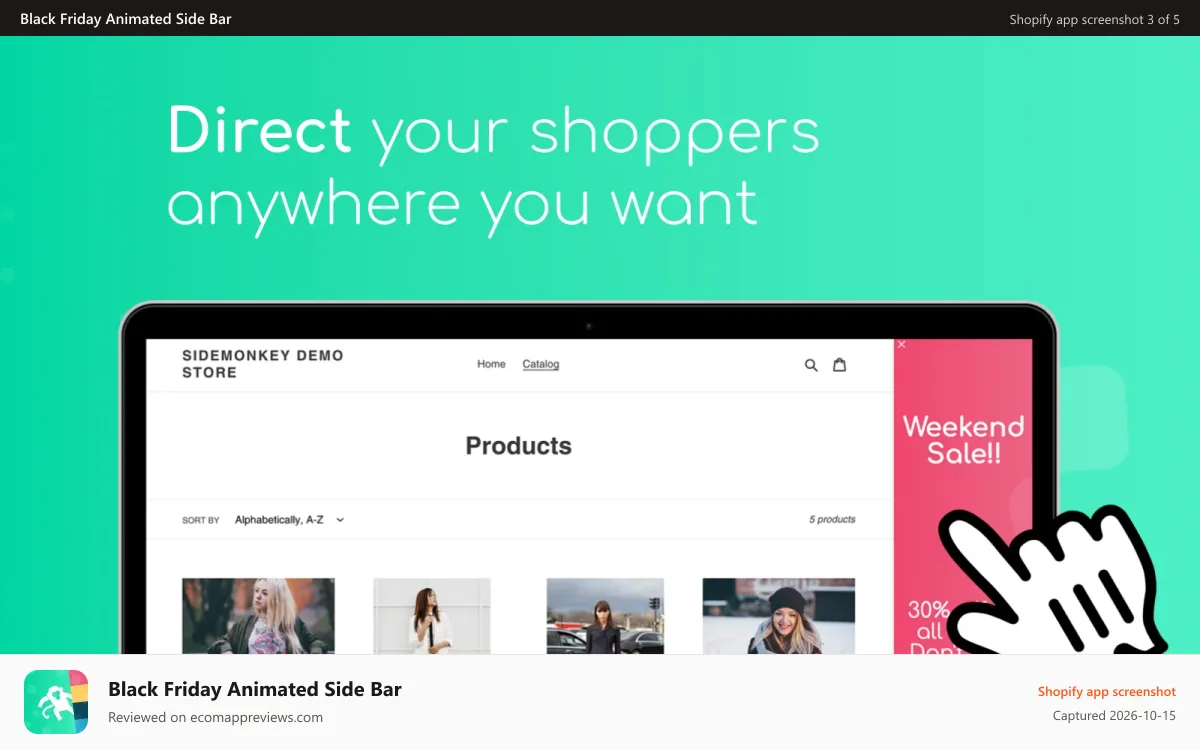 Black Friday Animated Side Bar Shopify app screenshot: Better direct your shoppers this Black Friday