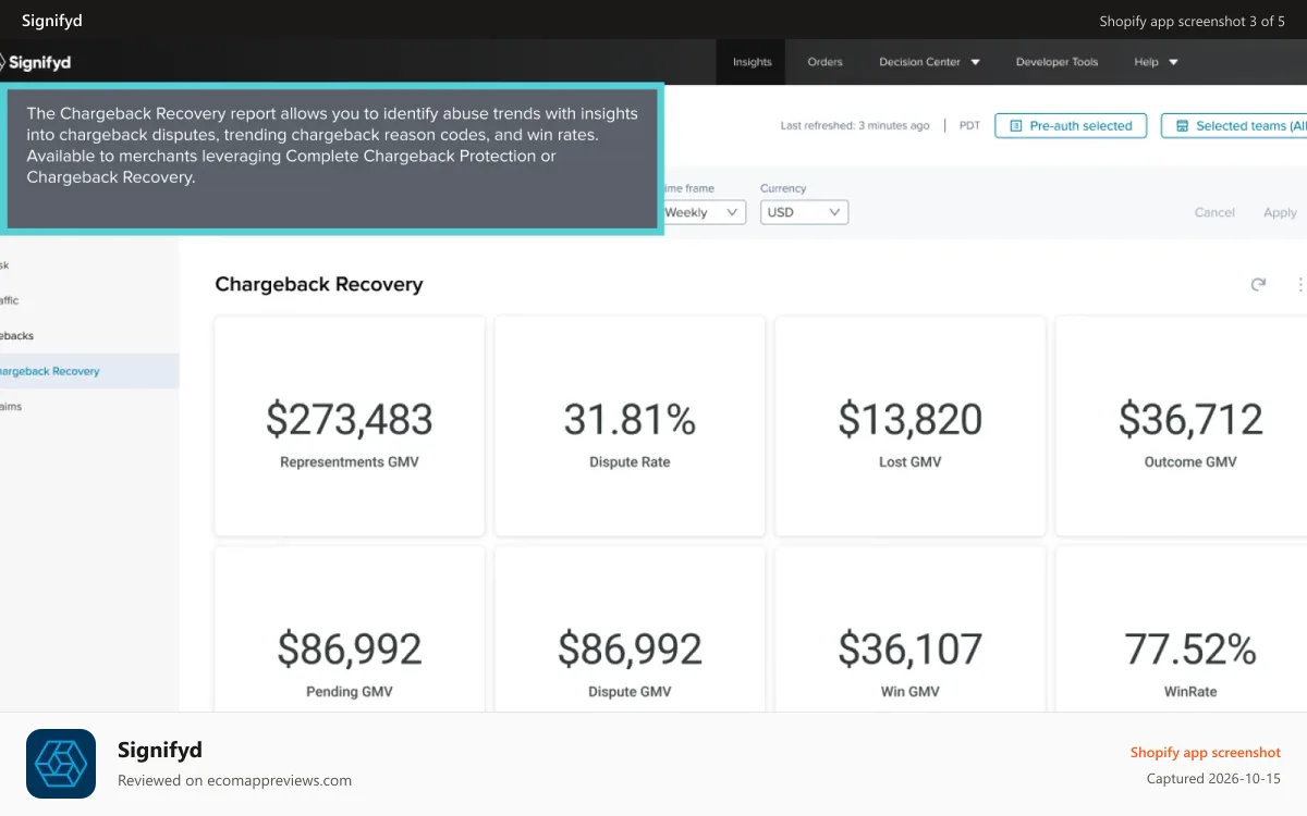 Signifyd Shopify app screenshot: Policy simulation allows you to run policies on historical order