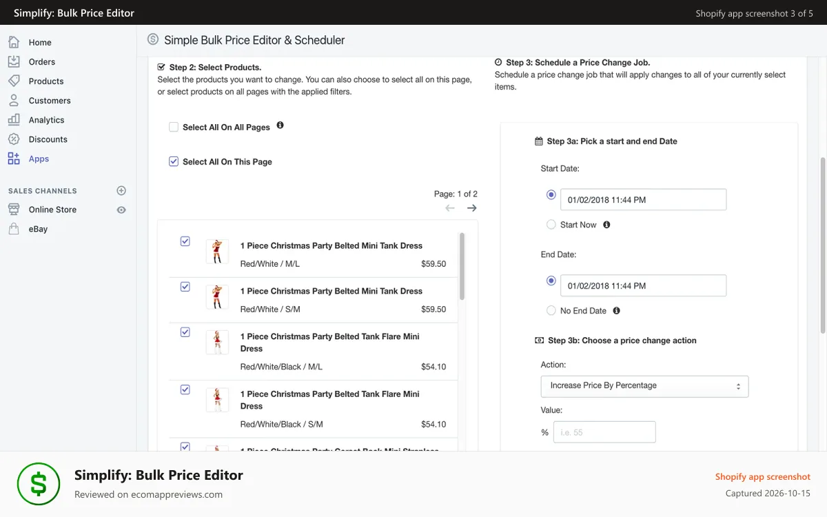 Simplify: Bulk Price Editor Shopify app screenshot: Select Products