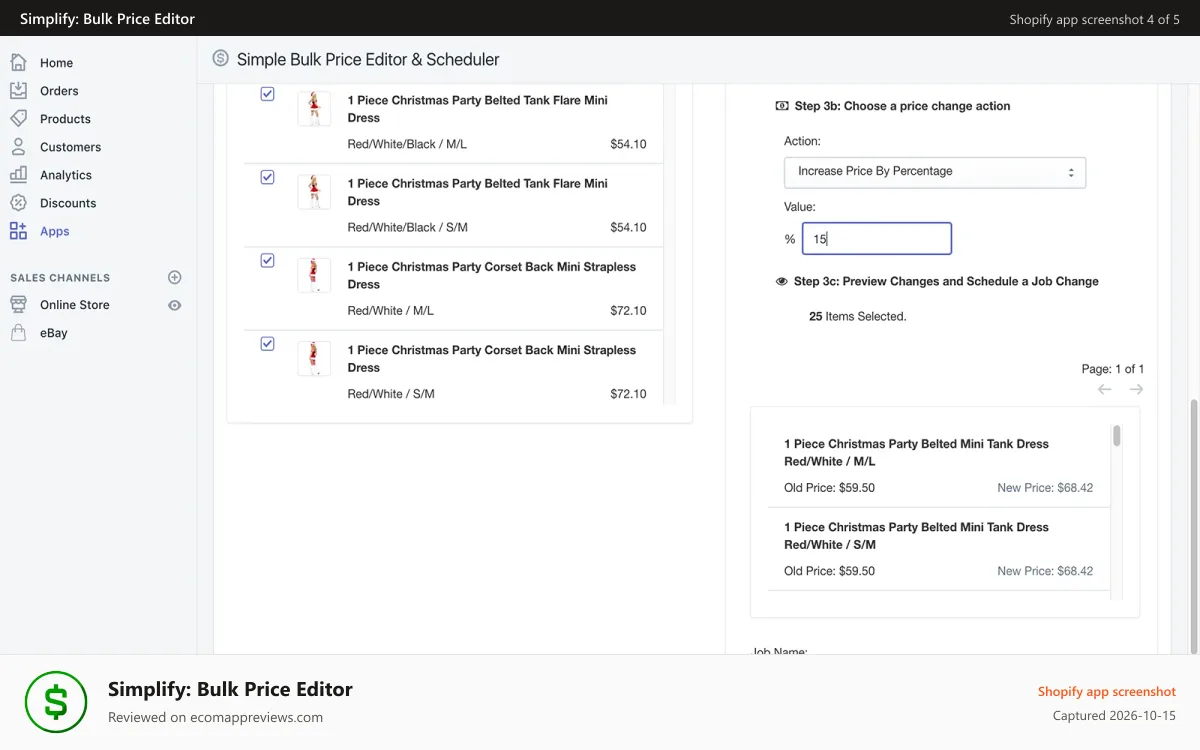 Simplify: Bulk Price Editor Shopify app screenshot: Schedule Price Changes