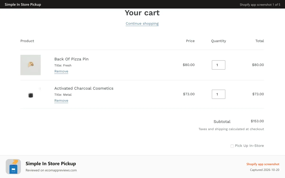 Simple In Store Pickup Shopify app screenshot: Screenshot 1