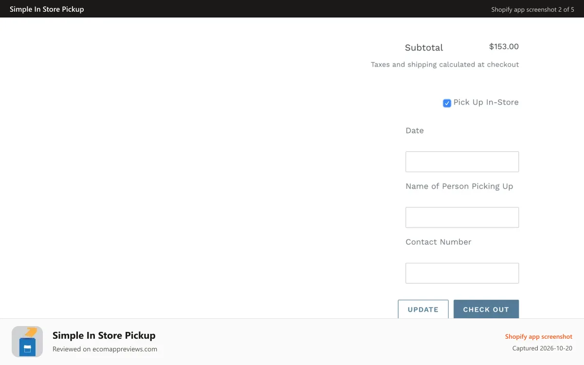 Simple In Store Pickup Shopify app screenshot: Screenshot 2