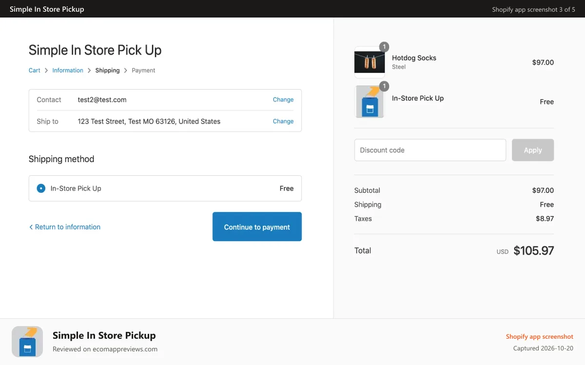 Simple In Store Pickup Shopify app screenshot: Screenshot 3