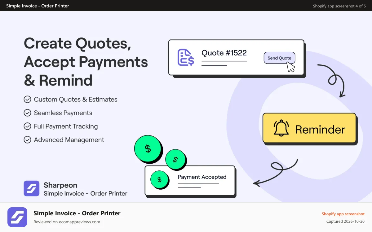 Simple Invoice ‑ Order Printer Shopify app screenshot: simple invoice