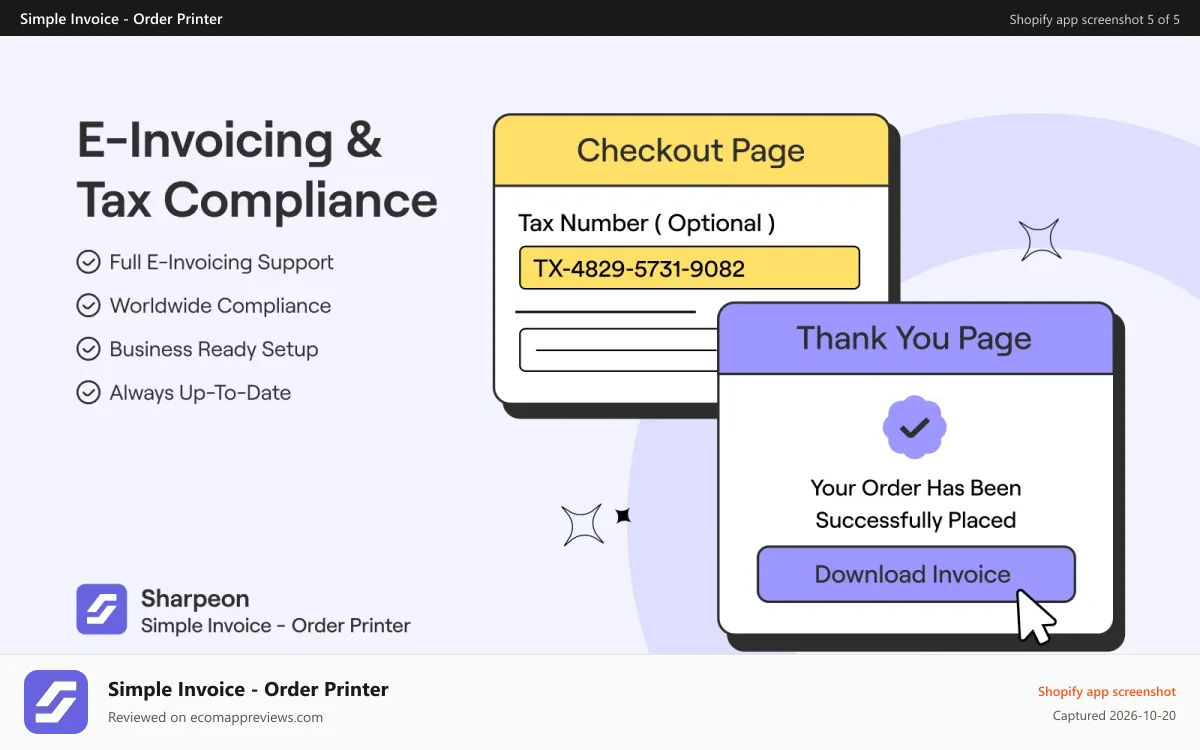 Simple Invoice ‑ Order Printer Shopify app screenshot: send invoice