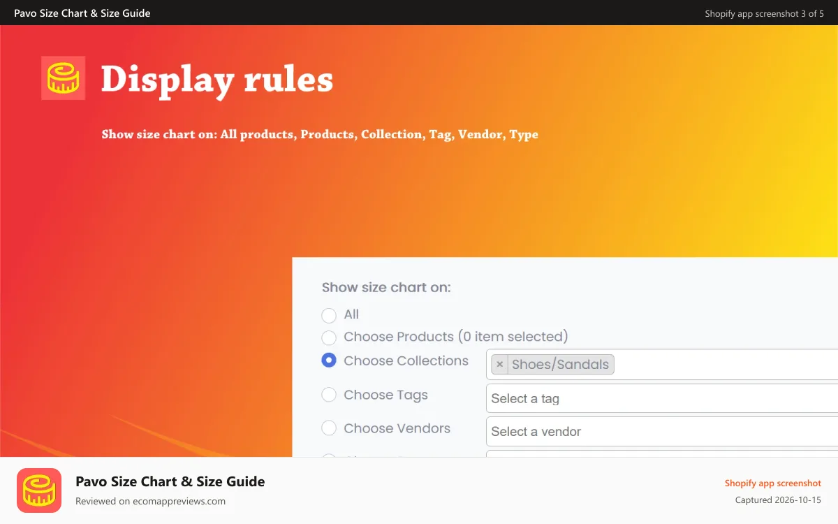 Pavo Size Chart & Size Guide Shopify app screenshot: Easy Size Chart & Size Guide 02