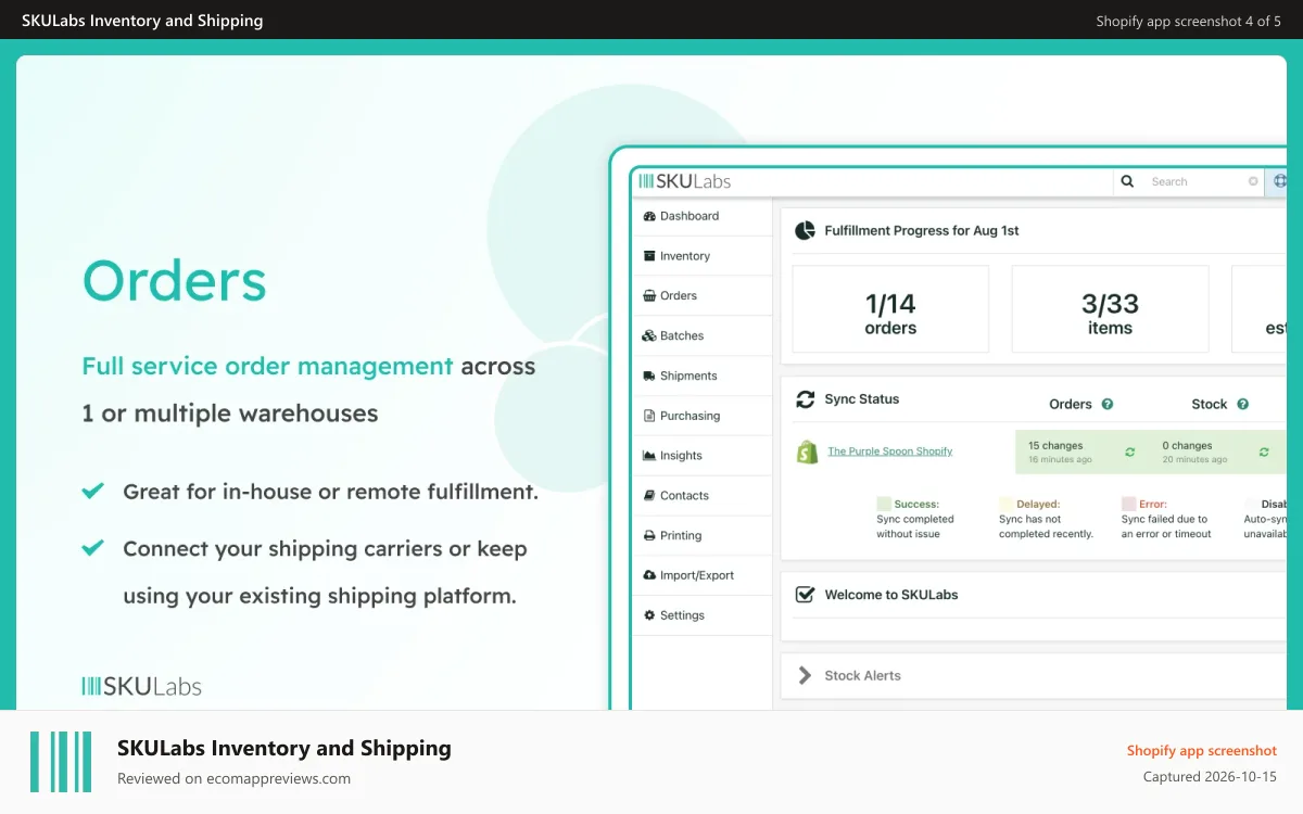 SKULabs Inventory and Shipping Shopify app screenshot: Create returns, dropship and backorder purchase orders easily