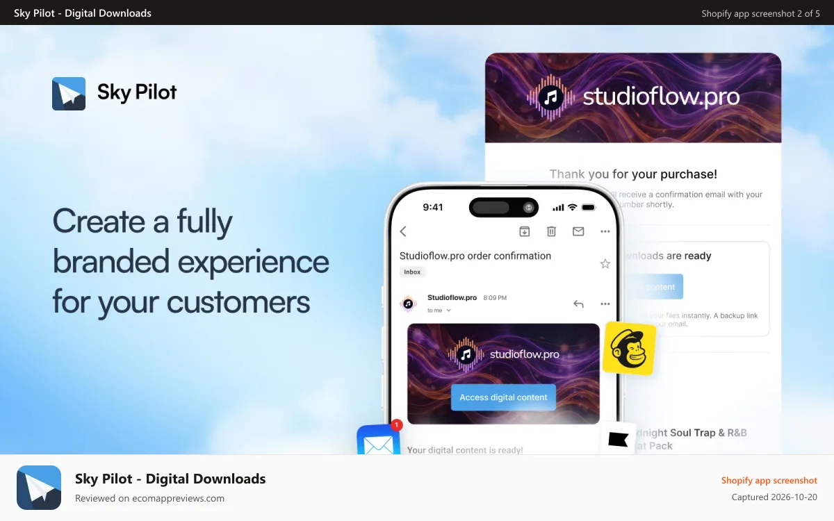 Sky Pilot ‑ Digital Downloads Shopify app screenshot: Monitor download activity of all your digital files