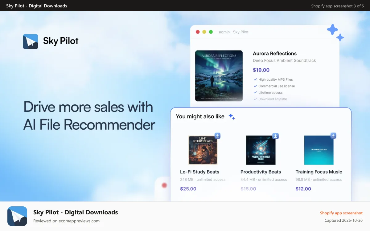 Sky Pilot ‑ Digital Downloads Shopify app screenshot: Organize multiple files into customizable folders and playlists.