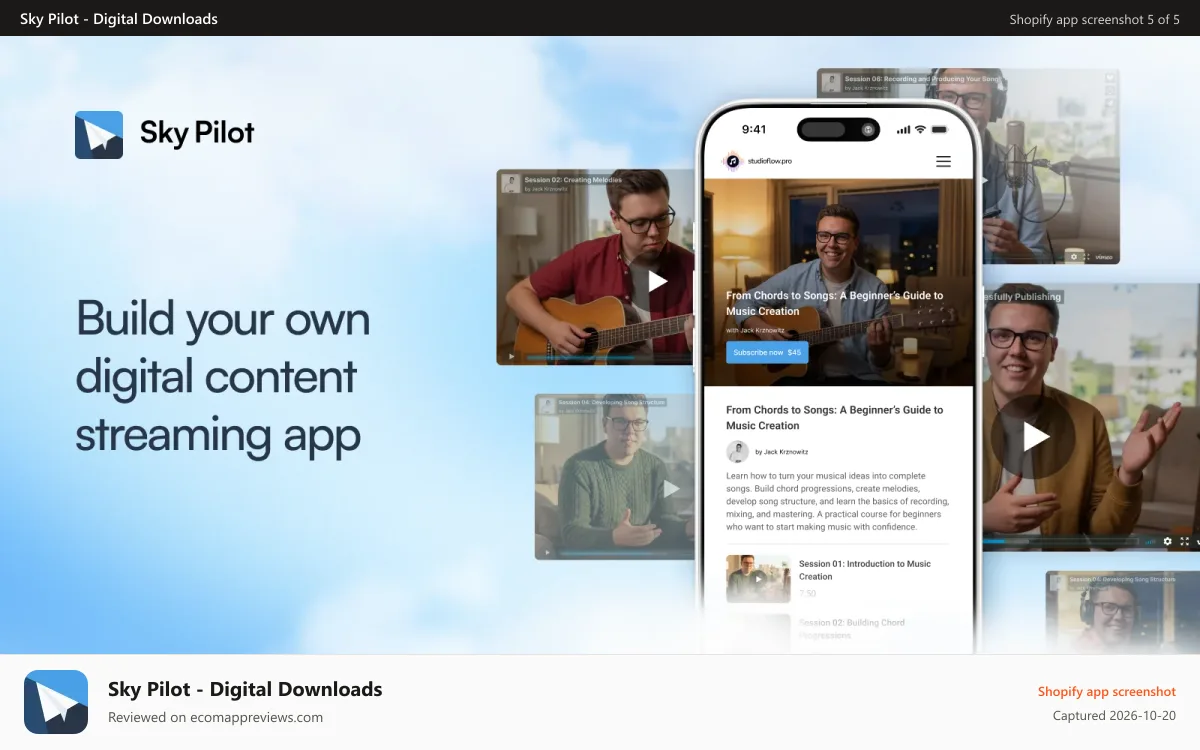 Sky Pilot ‑ Digital Downloads Shopify app screenshot: Customize the delivery pages according to your needs and brand.