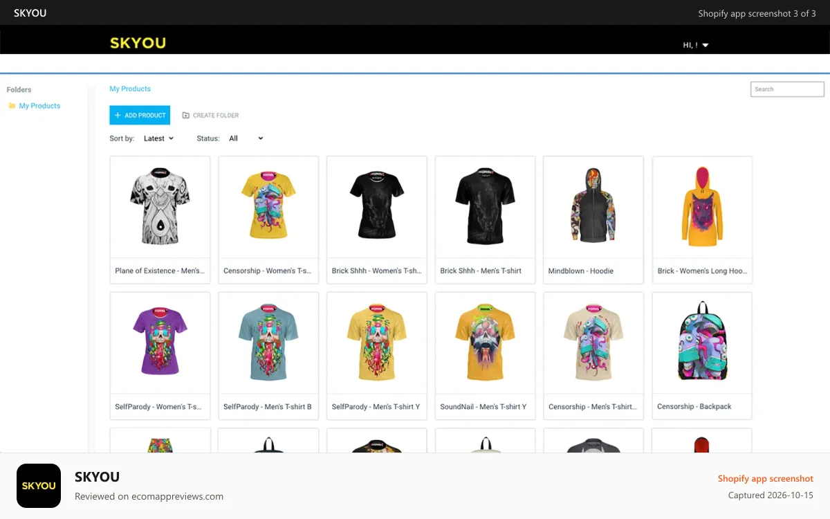 SKYOU Shopify app screenshot: 1 click publishing