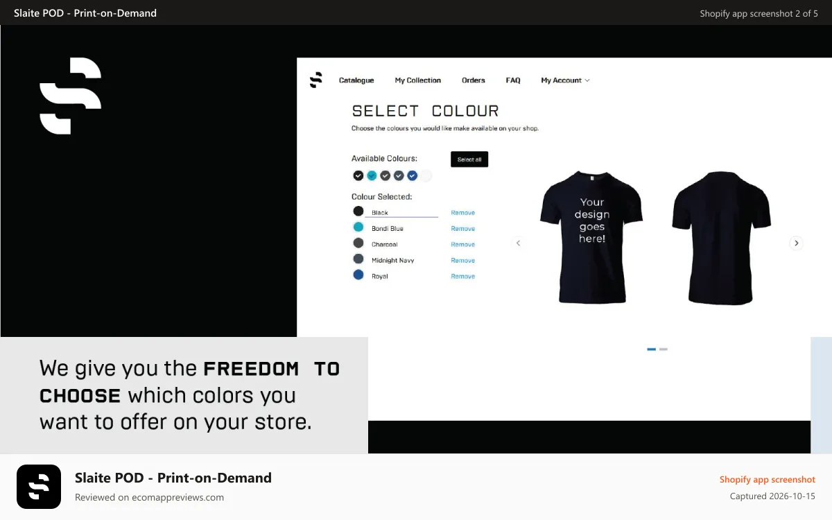 Slaite POD ‑ Print‑on‑Demand Shopify app screenshot: Freedom to choose