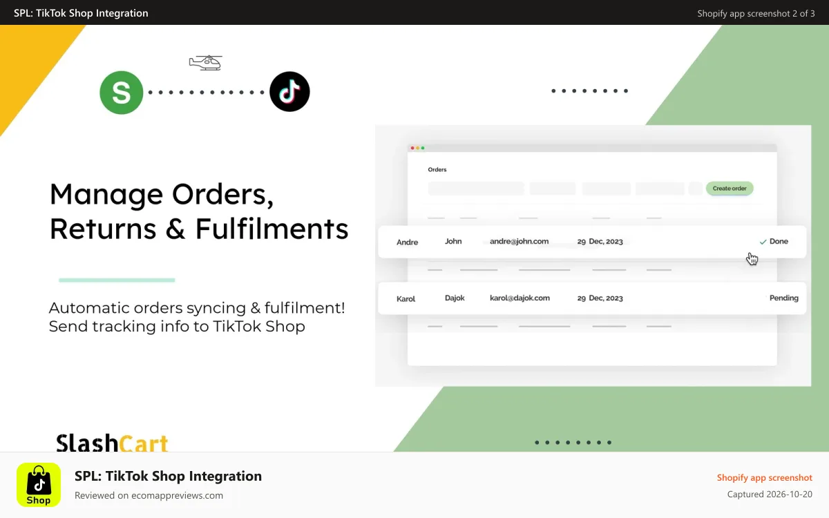 SPL: TikTok Shop Integration Shopify app screenshot: TikTok Shop Sync